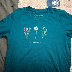 Life is Good Teal Floral T-Shirt